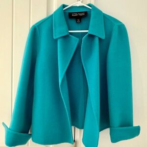 Ellen Tracy Blazer Women 10P Turquoise Wool Cropped Minimalist